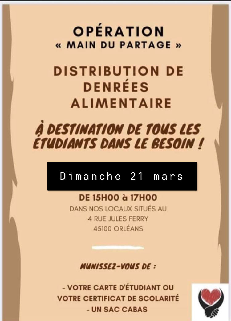 RENOUVELLEMENT DE LA DISTRIBUTION EN FAVEUR DES ÉTUDIANTS (Dimanche 21 mars de 15h00 à 17h00) :