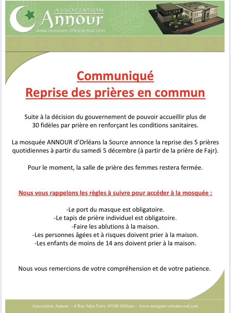 Reprise des prières en commun