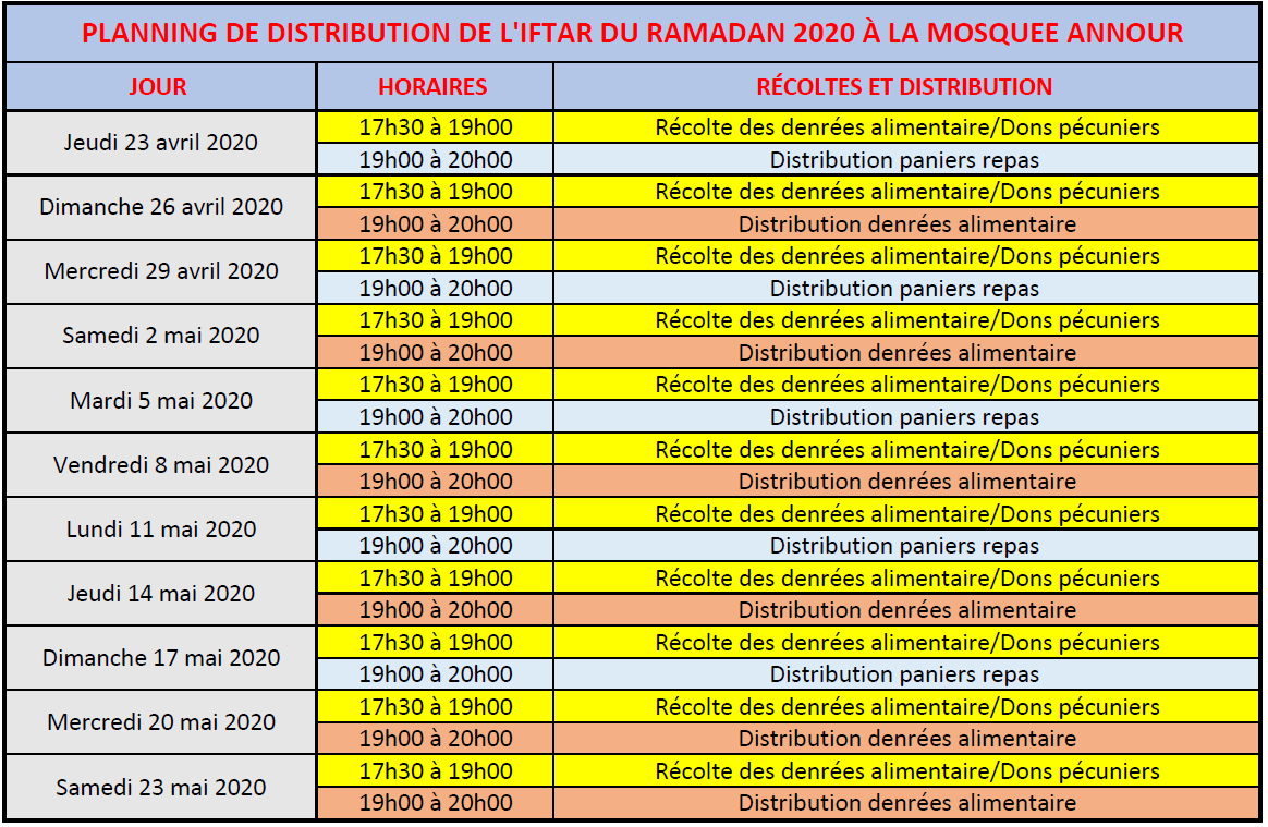Calendrier Ramadan 2023 - 1444 Pour L'iftar Et Le Jeûne Et L'heure