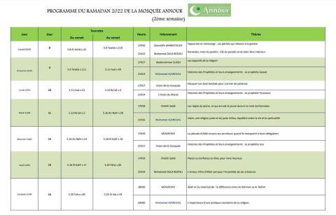 calendrier du ramadan disponible - Centre Annour Mulhouse