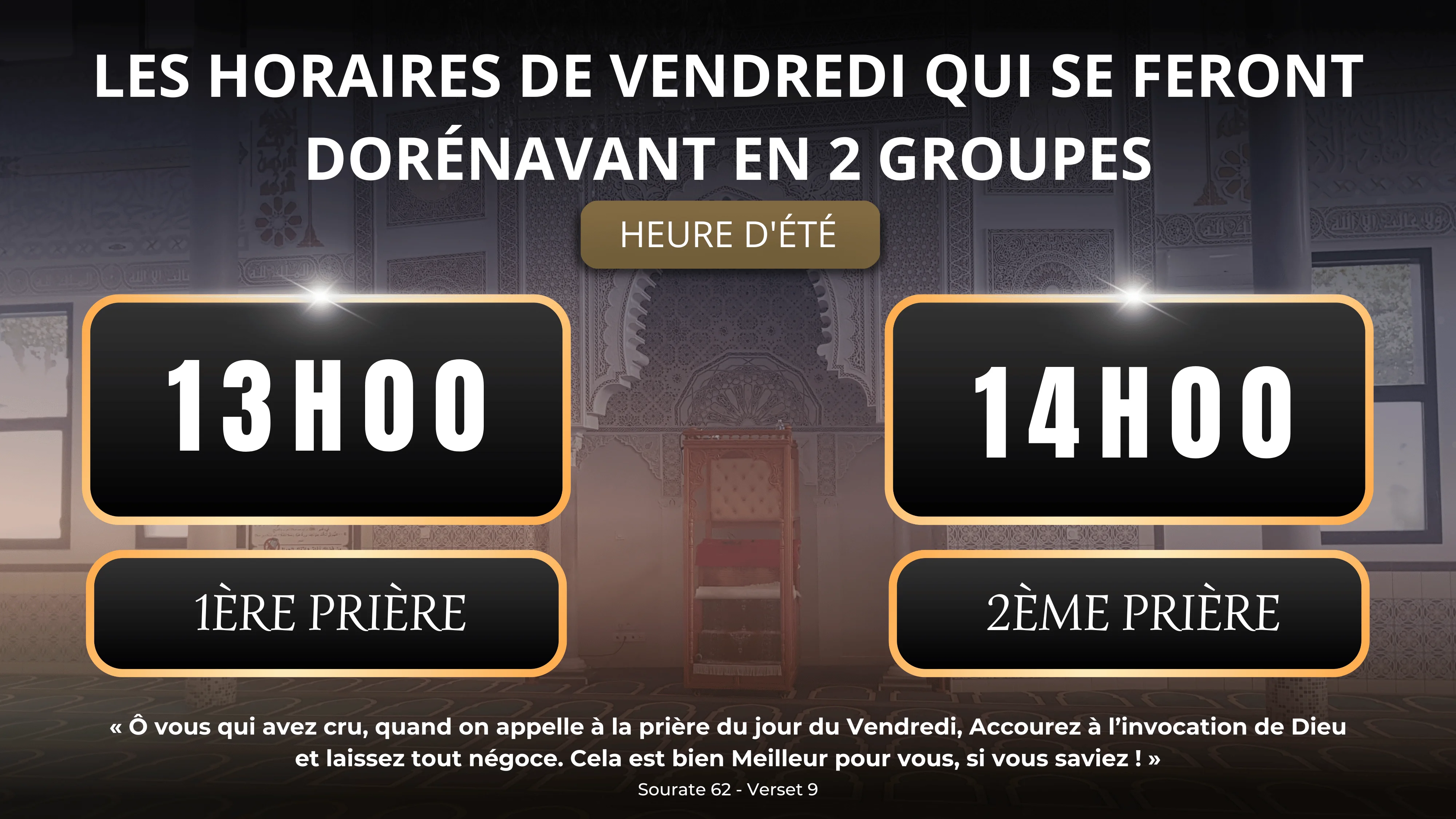 Horaires des prières heure d'été 2026 — Mosquée Annour Orléans